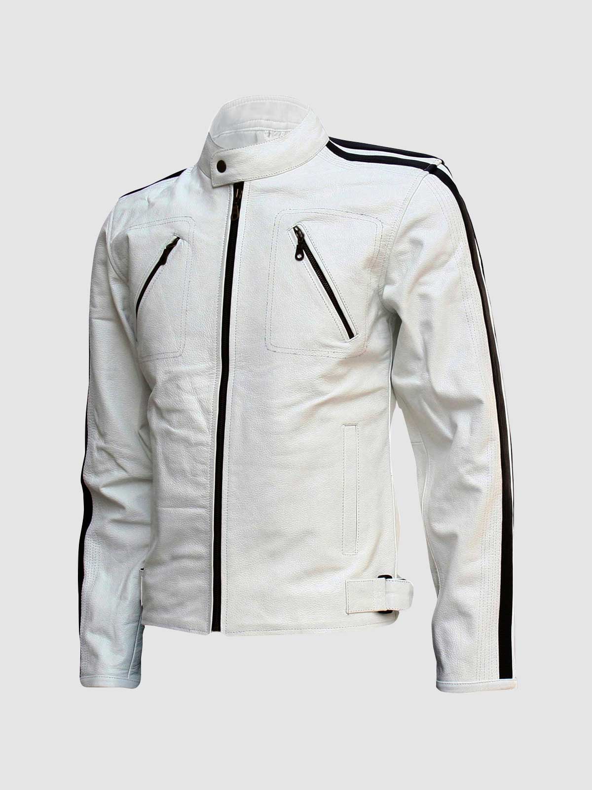 Men's White Biker Leather Jacket – Motorcycle Casual Style
