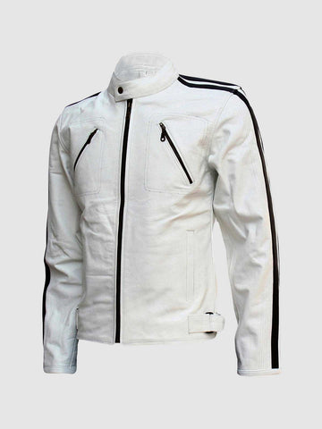 Men's White Biker Leather Jacket – Motorcycle Casual Style