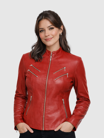 Women's Red Biker Leather Jacket – Motorcycle Casual Style