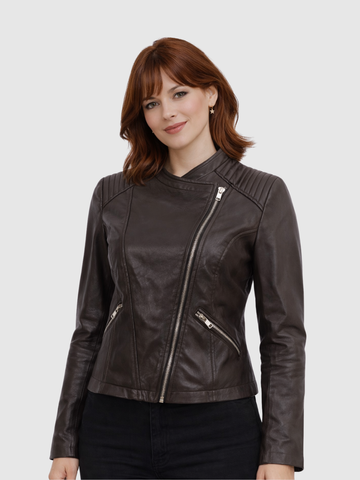 Women's Brown Leather Jacket – Classic Casual Style
