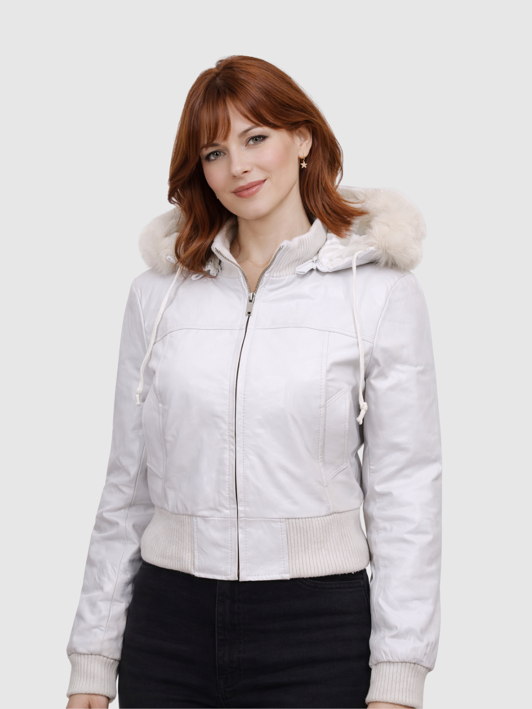 Women's White Leather Jacket – Classic Casual Style