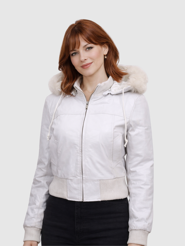 Women's White Leather Jacket – Classic Casual Style