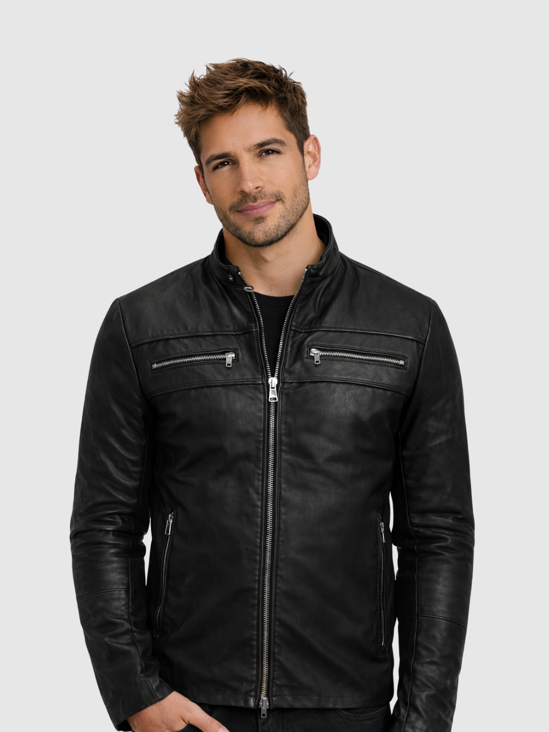 Men's Black Biker Leather Jacket – Motorcycle Casual Style