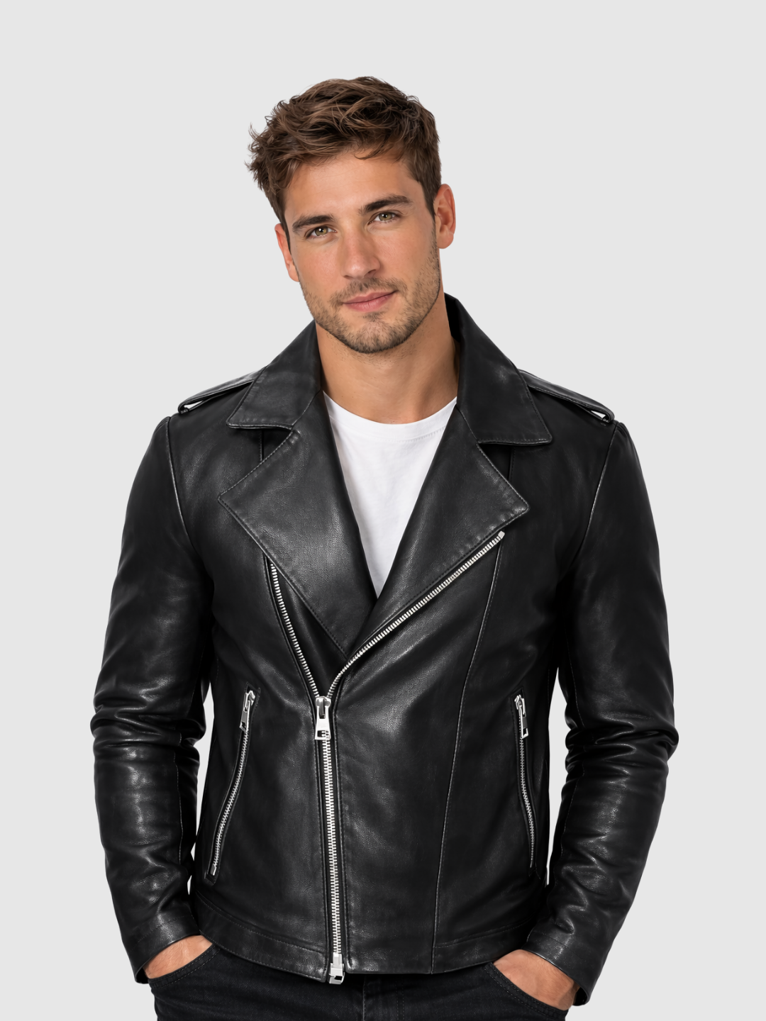 Men's Black Biker Leather Jacket – Motorcycle Casual Style