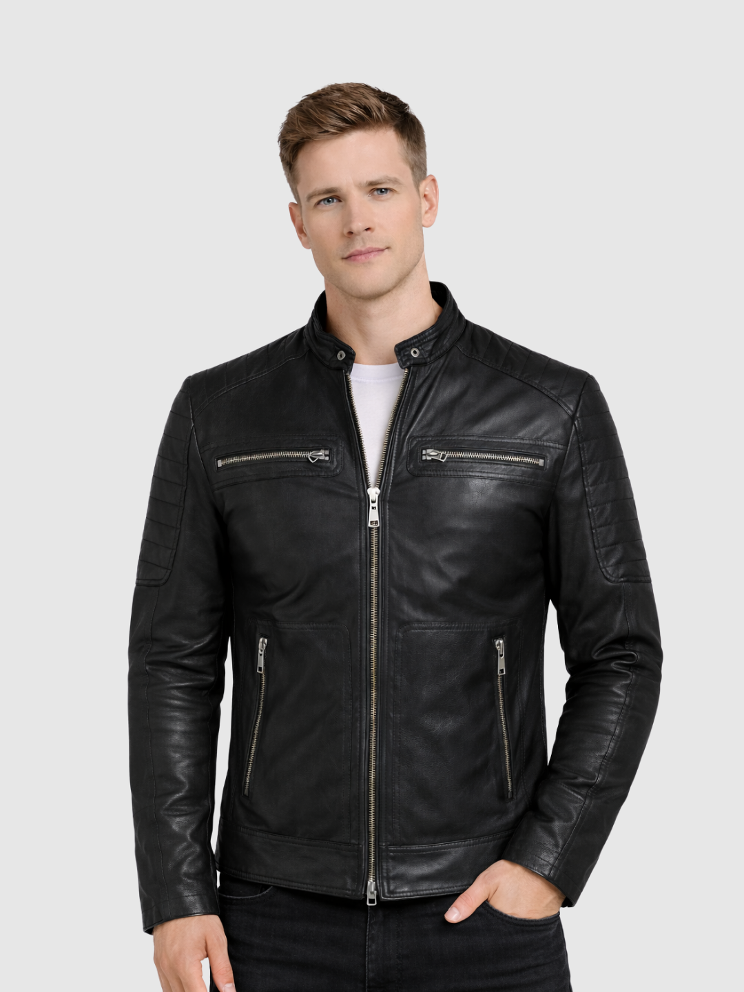 Men's Black Biker Leather Jacket – Motorcycle Casual Style