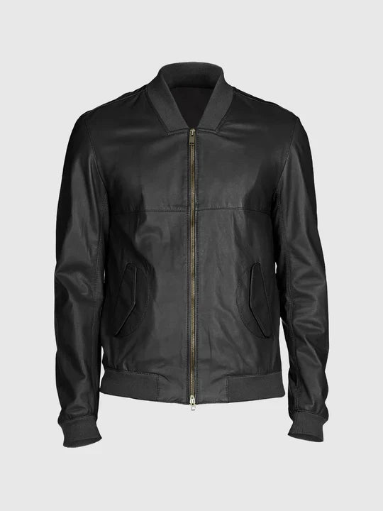 Men's Black Bomber Leather Jacket – Casual Streetwear Style