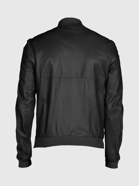 Men's Black Bomber Leather Jacket – Casual Streetwear Style