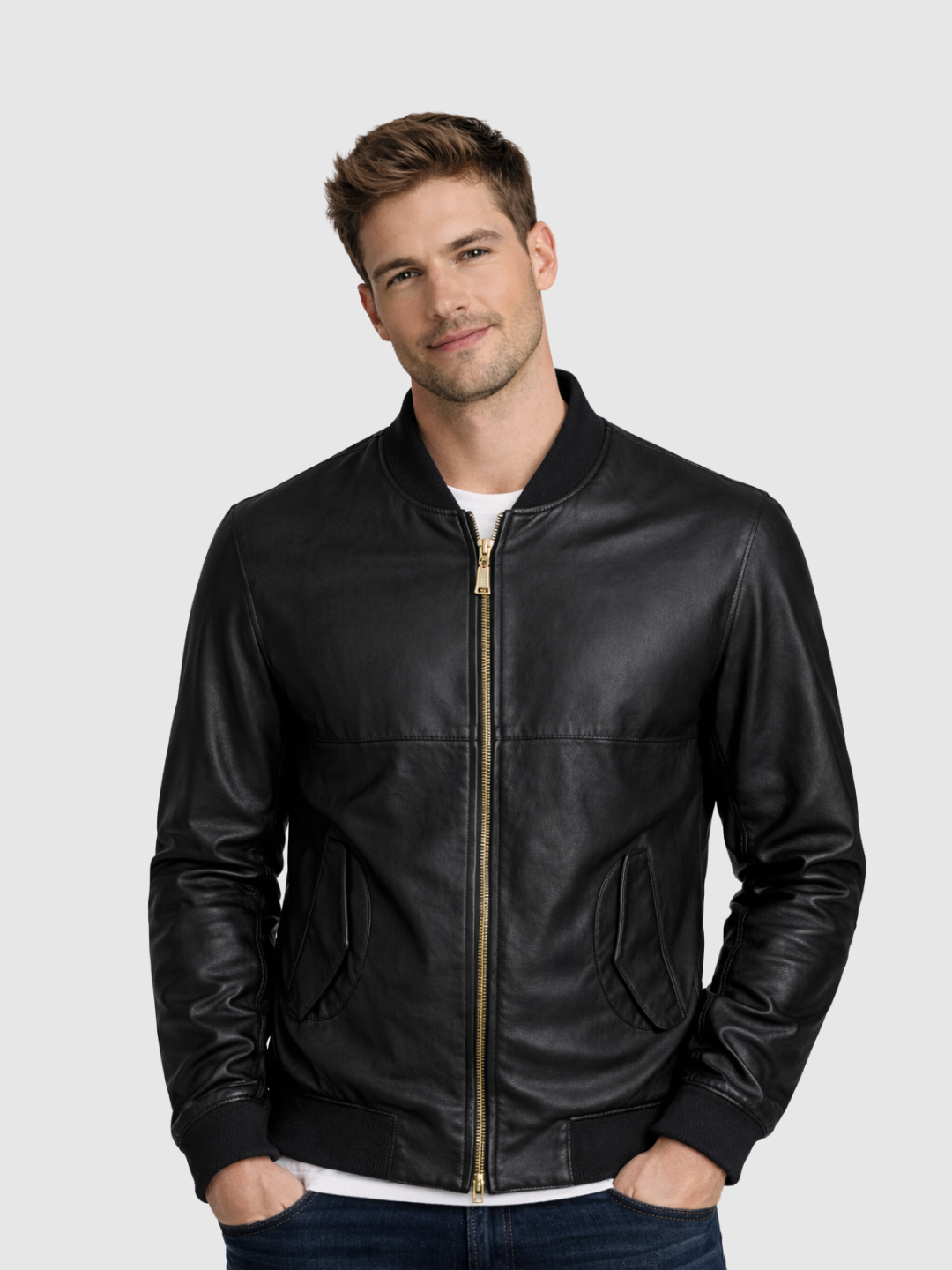 Men's Black Bomber Leather Jacket – Casual Streetwear Style