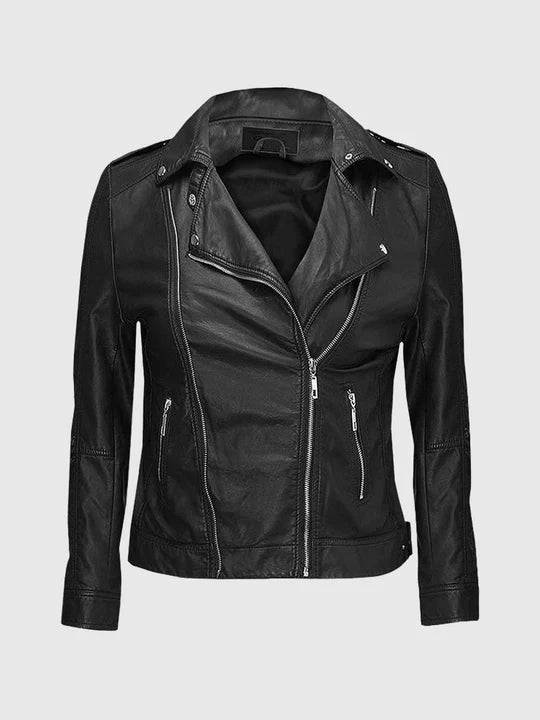 Women's Black Biker Leather Jacket – Motorcycle Casual Style