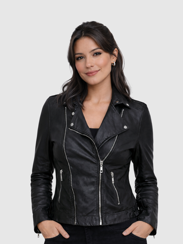 Women's Black Biker Leather Jacket – Motorcycle Casual Style