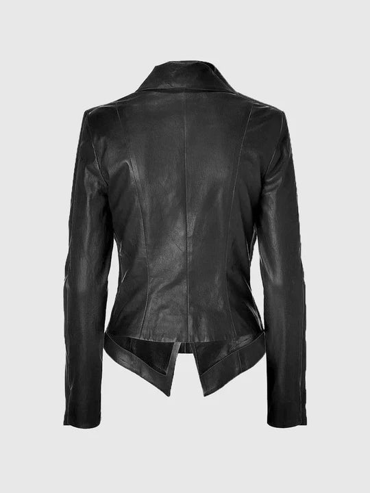 Women's Black Blazer Leather Coat – Smart Casual Style