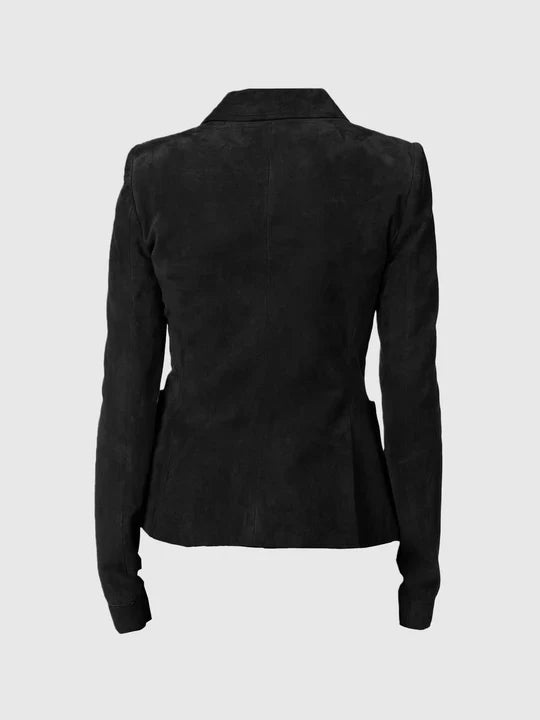 Women's Black Suede Leather Coat – Casual Winter Style