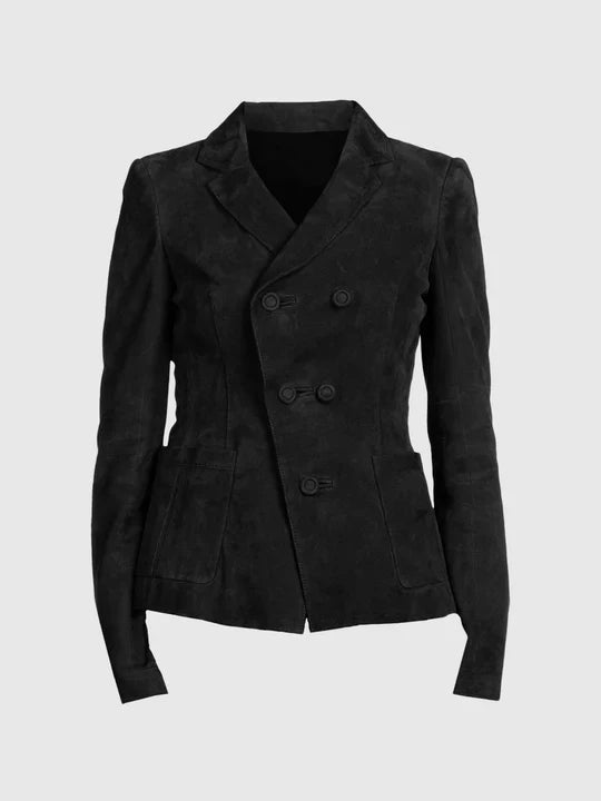Women's Black Suede Leather Coat – Casual Winter Style