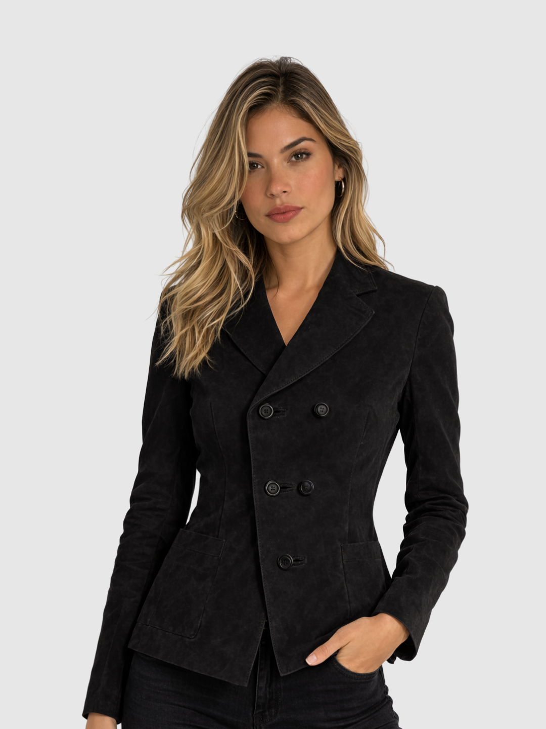 Women's Black Suede Leather Coat – Casual Winter Style