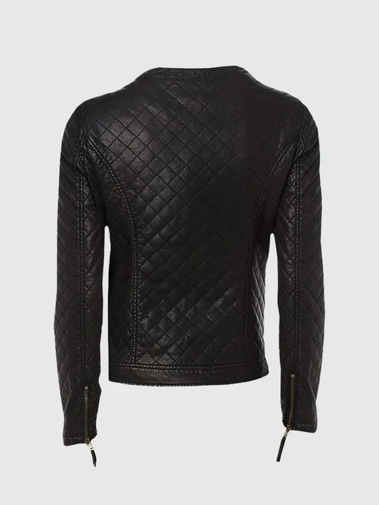 Women's Black Quilted Leather Jacket – Slim Fit Winter Style