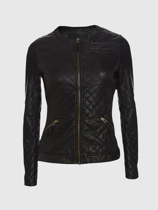 Women's Black Quilted Leather Jacket – Slim Fit Winter Style