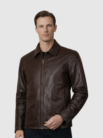 Men's Brown Leather Jacket – Classic Casual Style