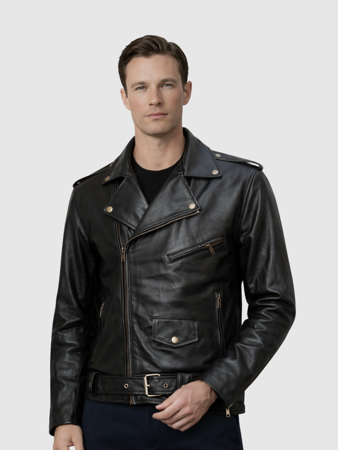 Men's Black Biker Leather Jacket – Motorcycle Casual Style