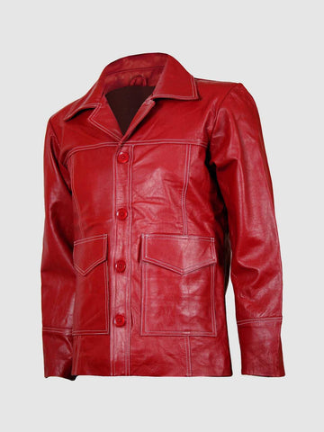 Men's Red Leather Coat – Winter Casual Style