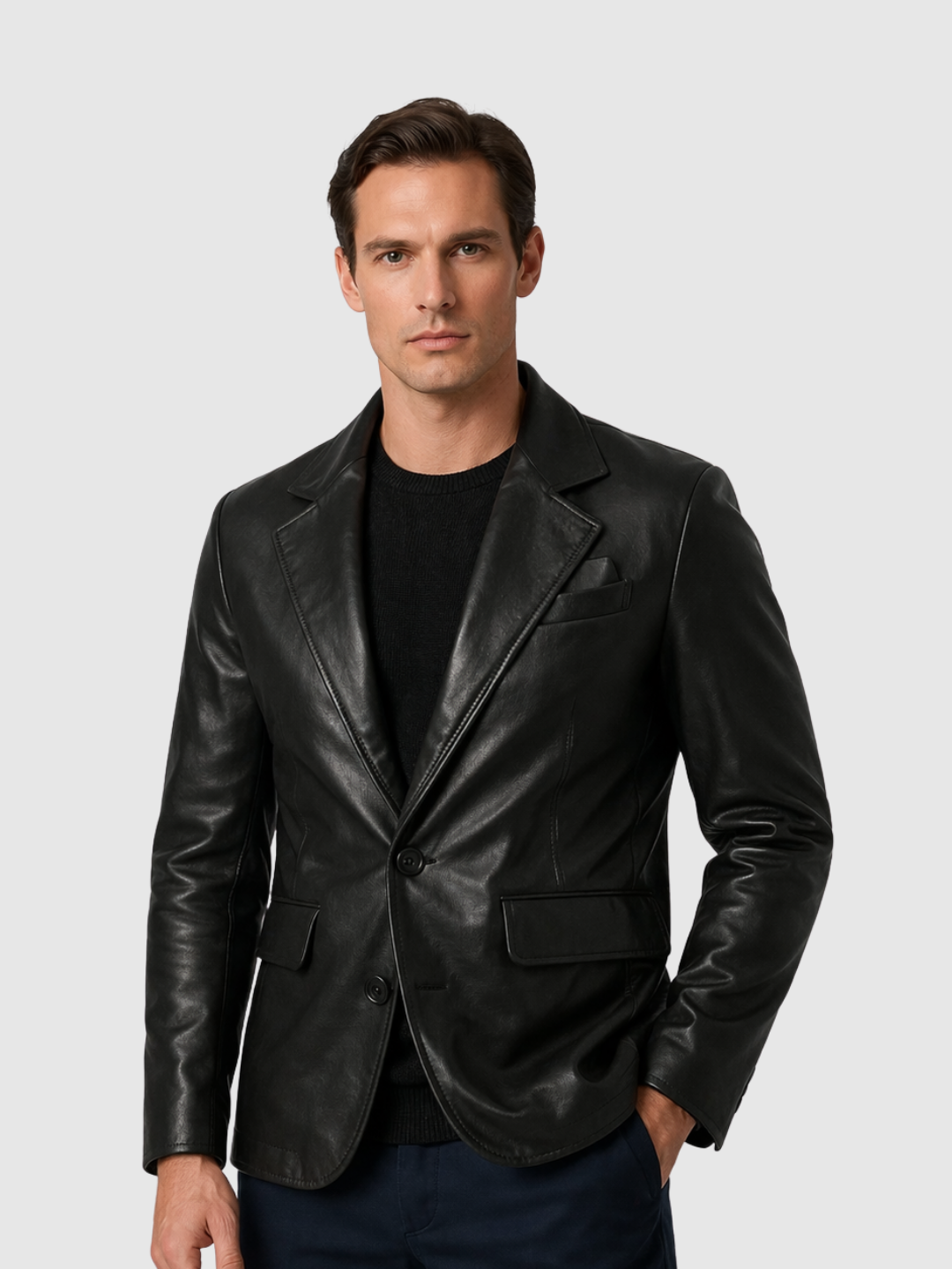 Men's Black Leather Coat – Winter Casual Style