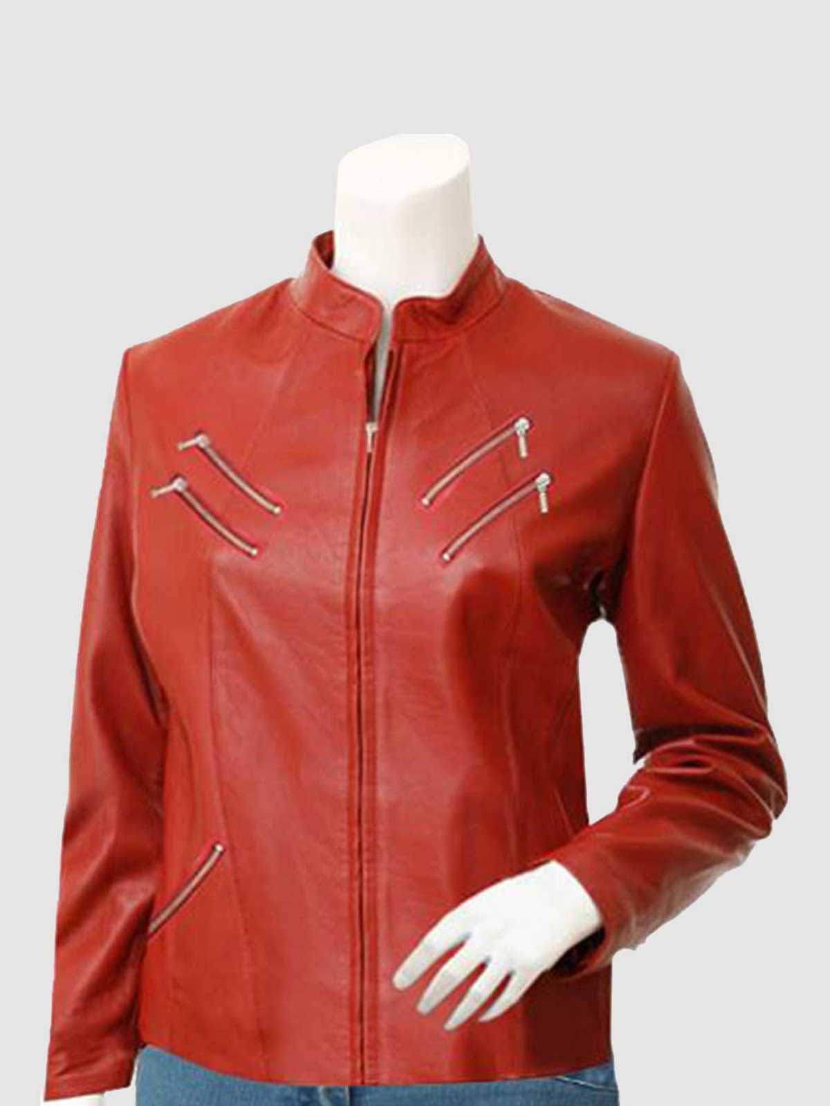Women's Red Biker Leather Jacket – Motorcycle Casual Style