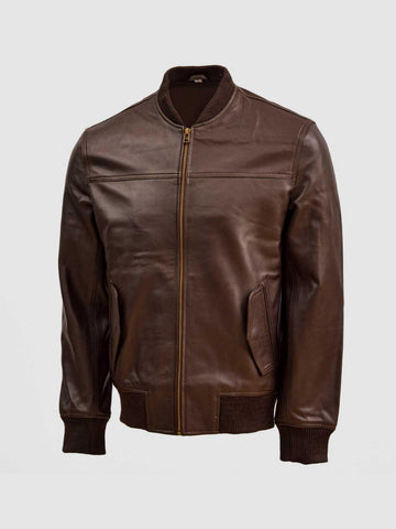 Men's Brown Bomber Leather Jacket – Casual Streetwear Style