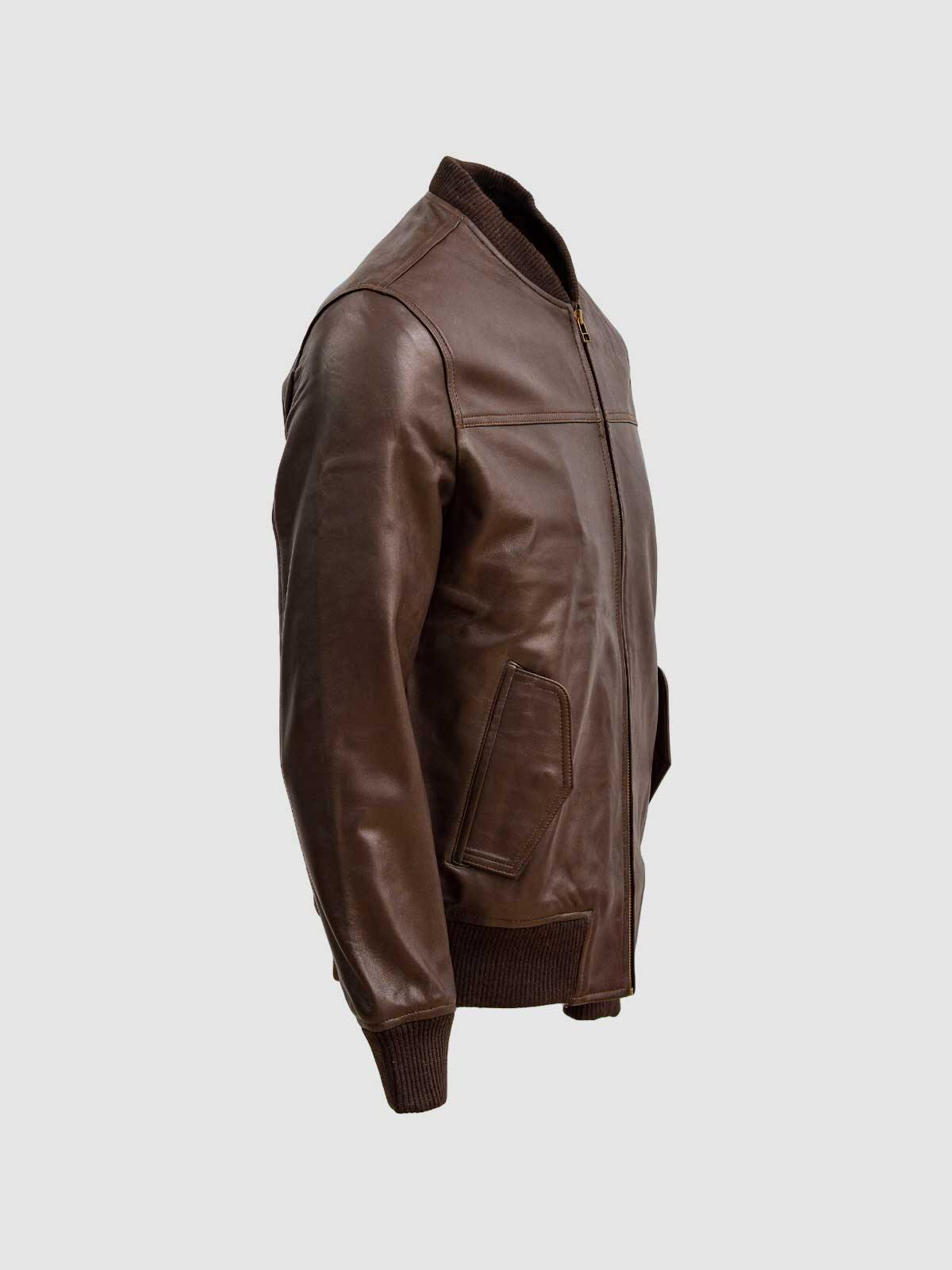 Men's Brown Bomber Leather Jacket – Casual Streetwear Style