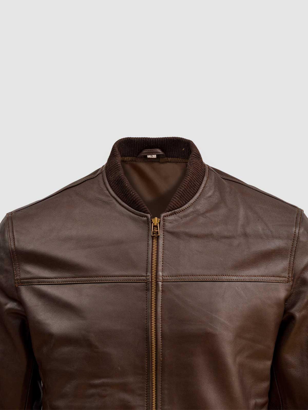 Men's Brown Bomber Leather Jacket – Casual Streetwear Style