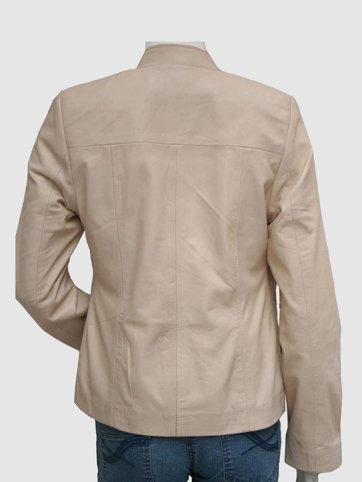 Women's Beige Biker Leather Jacket – Motorcycle Casual Style