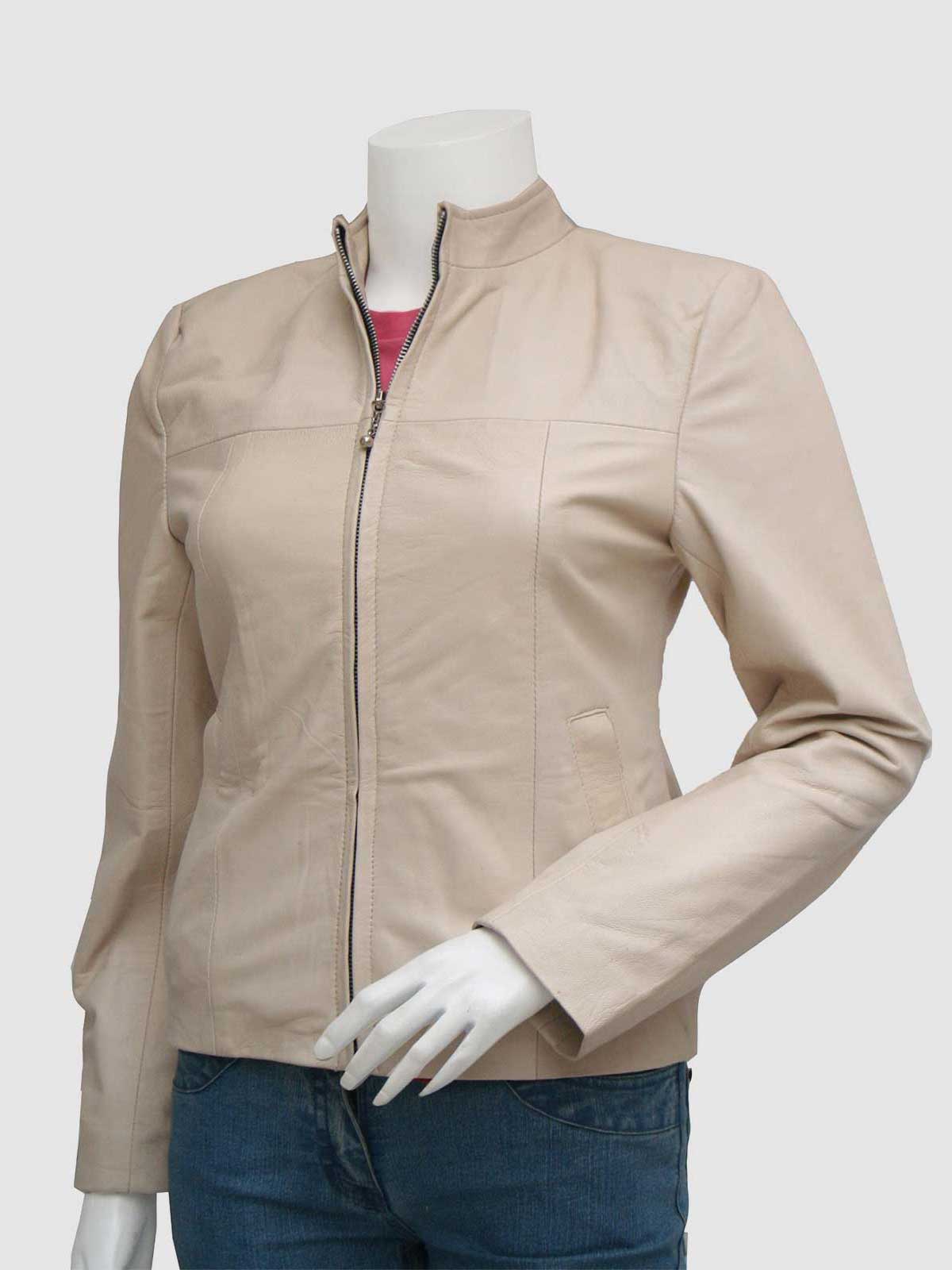 Women's Beige Biker Leather Jacket – Motorcycle Casual Style