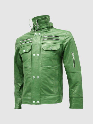 Men's Green Biker Leather Jacket – Motorcycle Casual Style