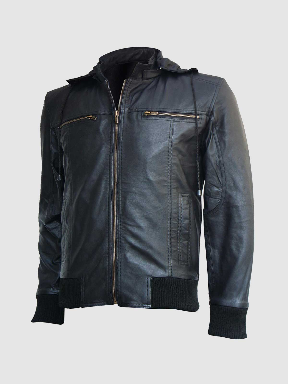 Men's Black Bomber Leather Jacket – Casual Streetwear Style