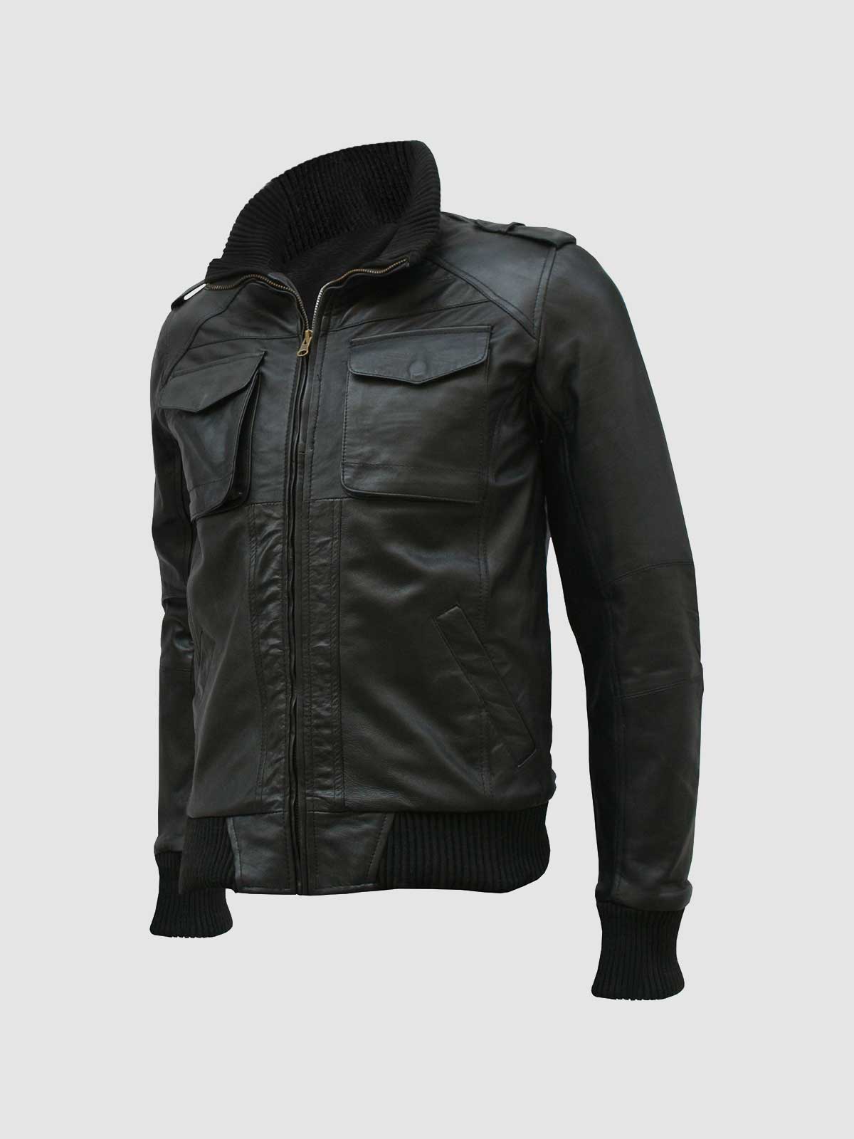 Men's Black Bomber Leather Jacket – Casual Streetwear Style