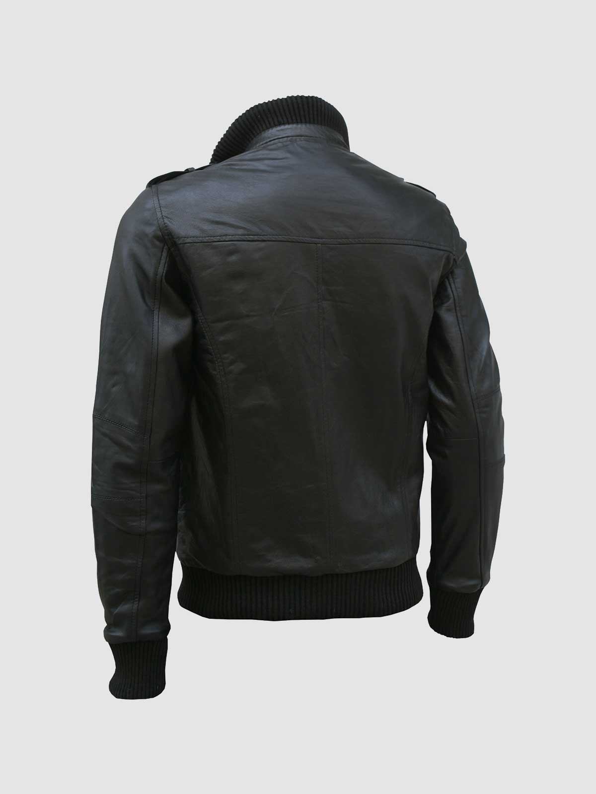 Men's Black Bomber Leather Jacket – Casual Streetwear Style