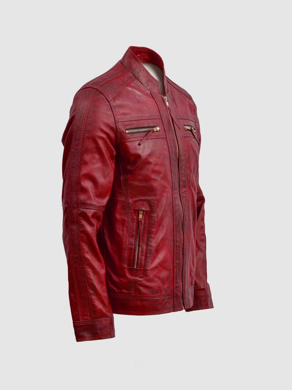 Men's Burgundy Leather Jacket – Classic Casual Style