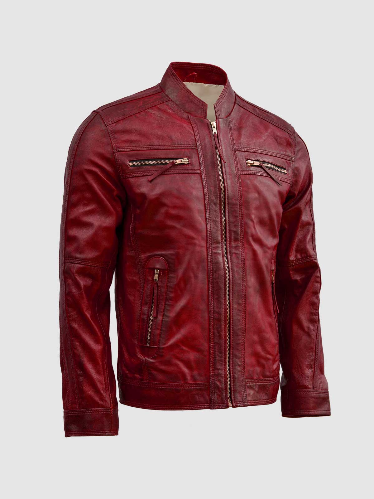 Men's Burgundy Leather Jacket – Classic Casual Style