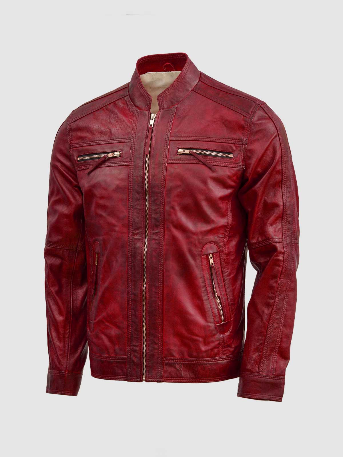 Men's Burgundy Leather Jacket – Classic Casual Style