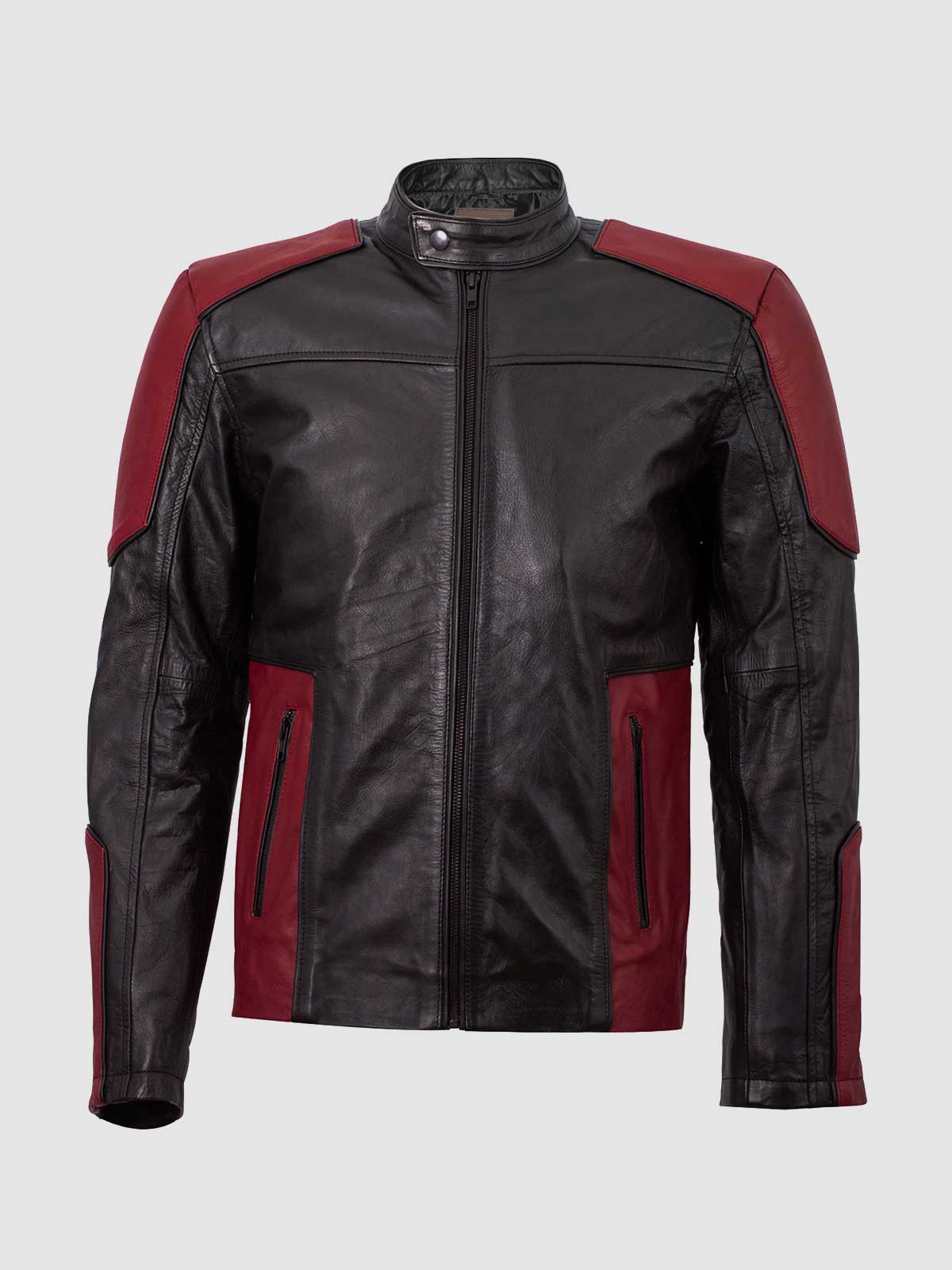 Men's Black & Maroon Cafe Racer Leather Jacket – Moto Casual Style