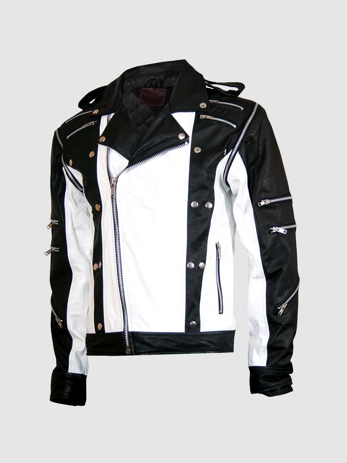 Men's Black & White Leather Jacket – Classic Casual Style