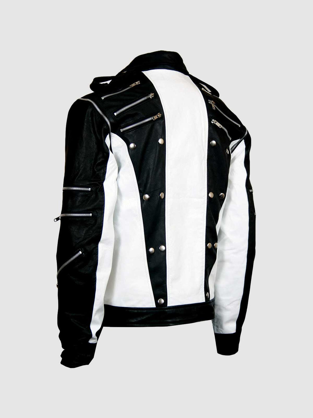 Men's Black & White Leather Jacket – Classic Casual Style