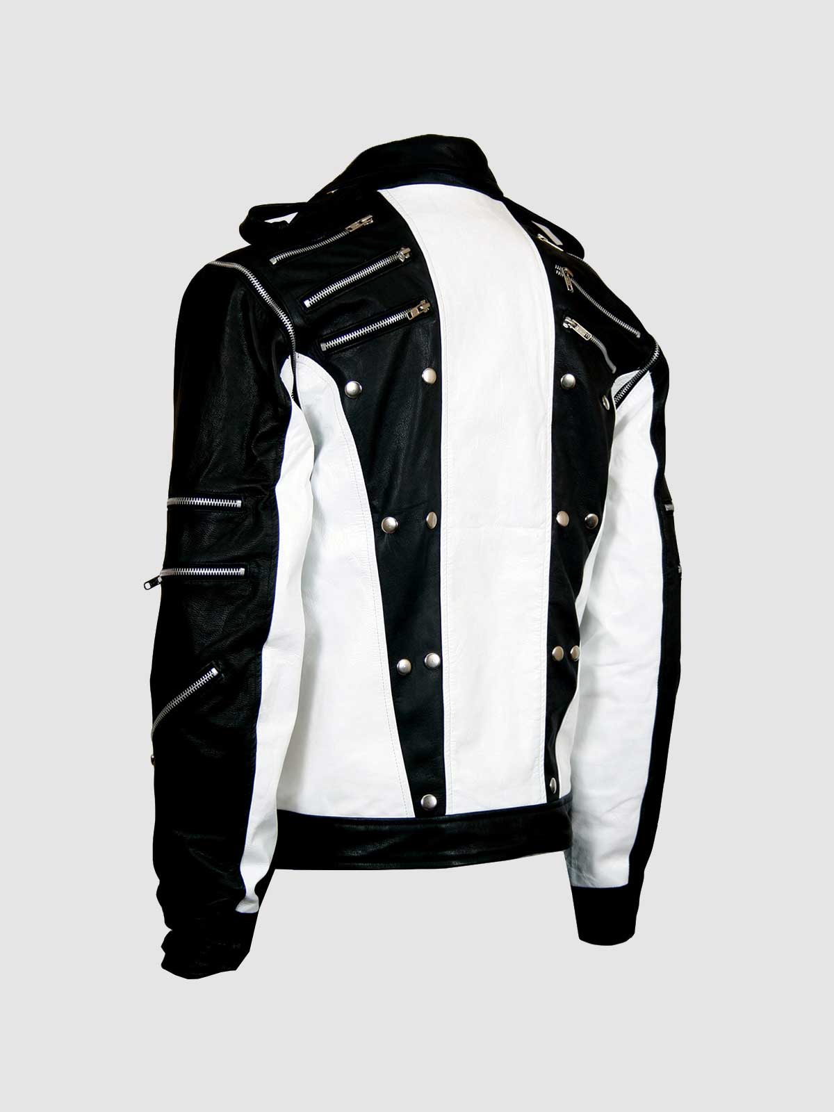 Men's Black & White Leather Jacket – Classic Casual Style