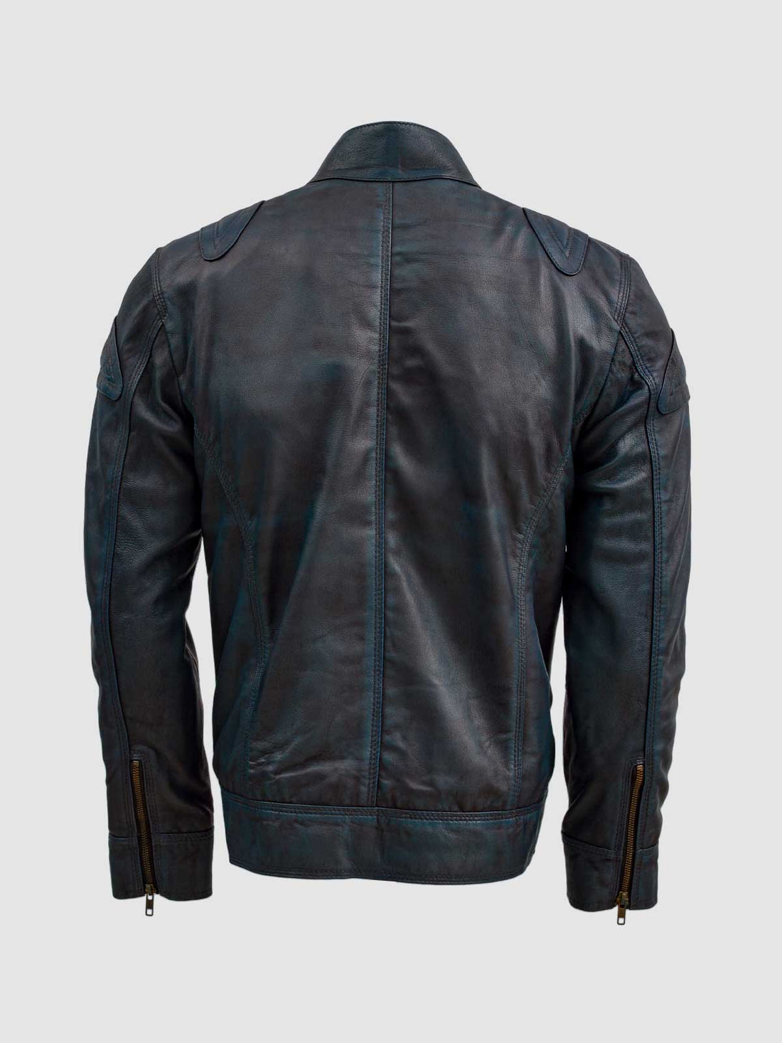 Men's Blue Waxed Leather Jacket – Classic Casual Style