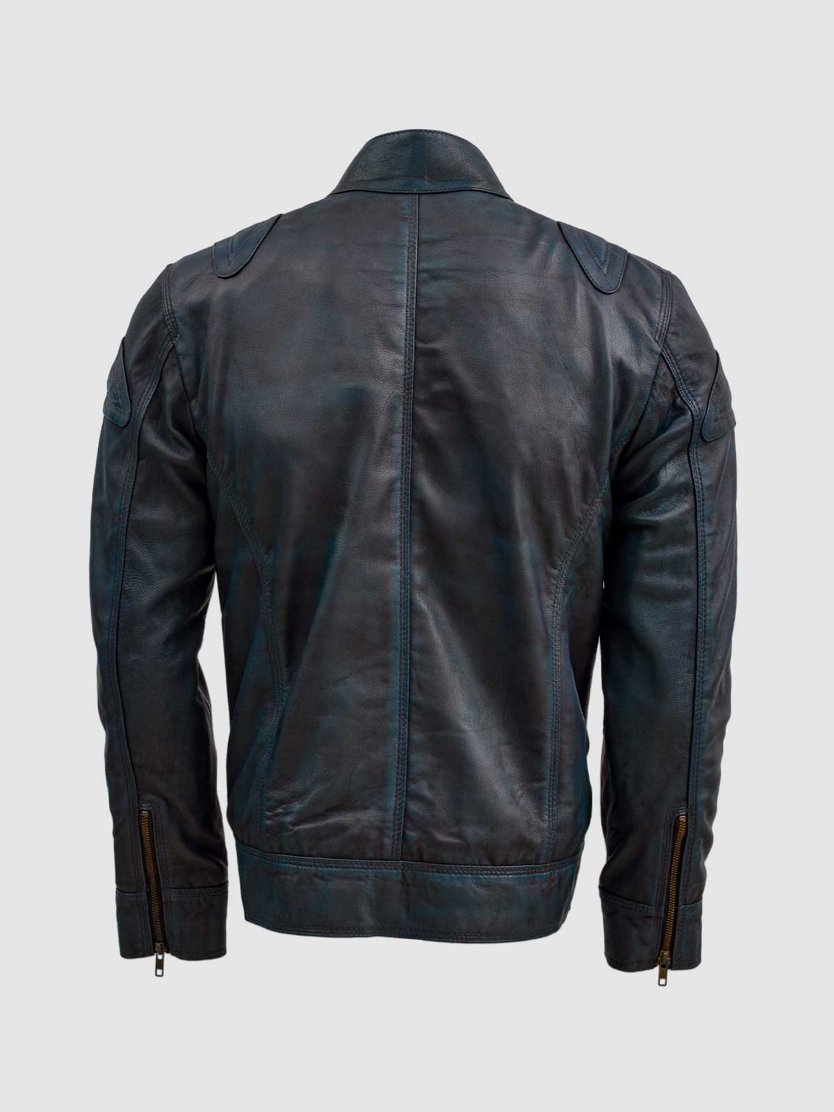 Men's Blue Waxed Leather Jacket – Classic Casual Style