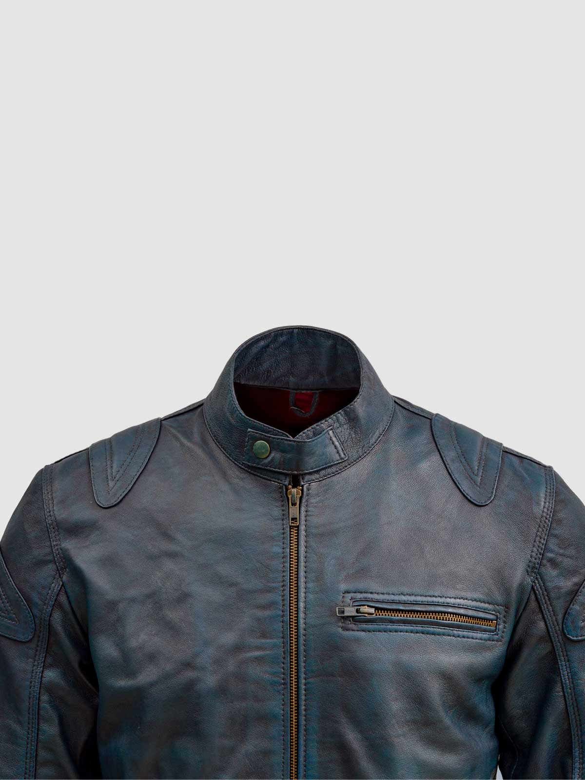 Men's Blue Waxed Leather Jacket – Classic Casual Style