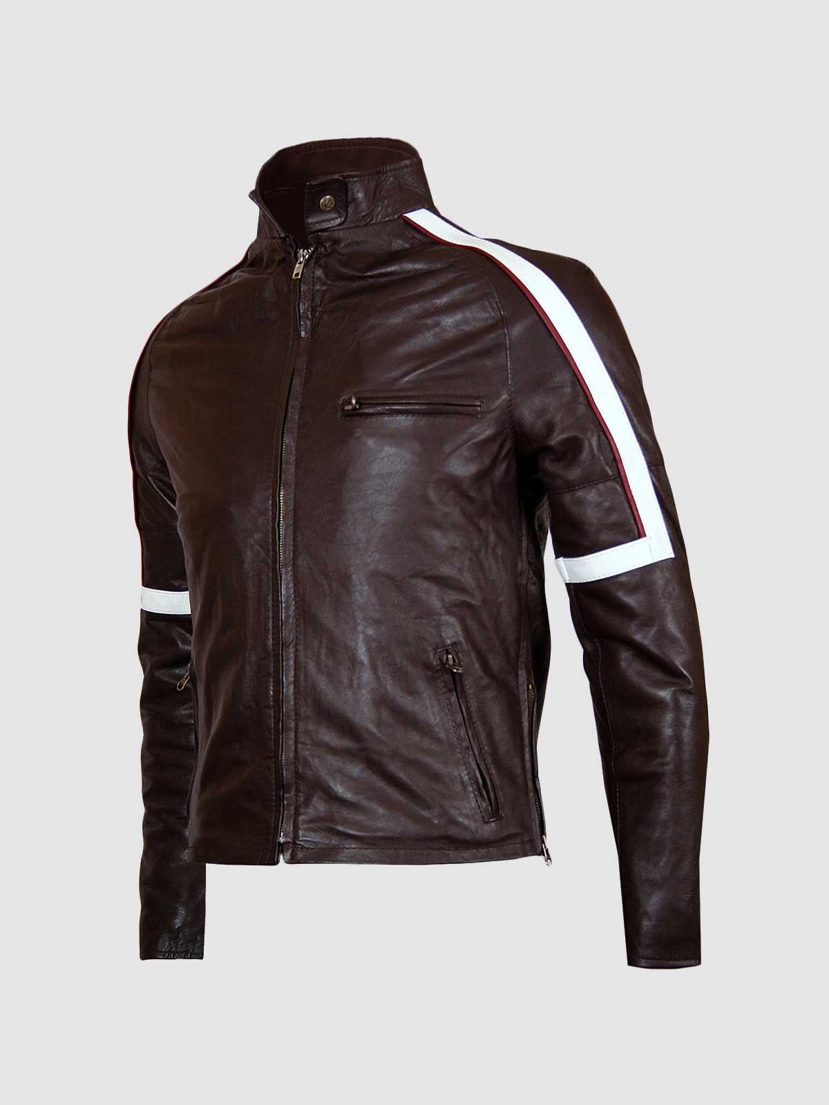 Men's Brown Quilted Leather Jacket – Slim Fit Winter Style