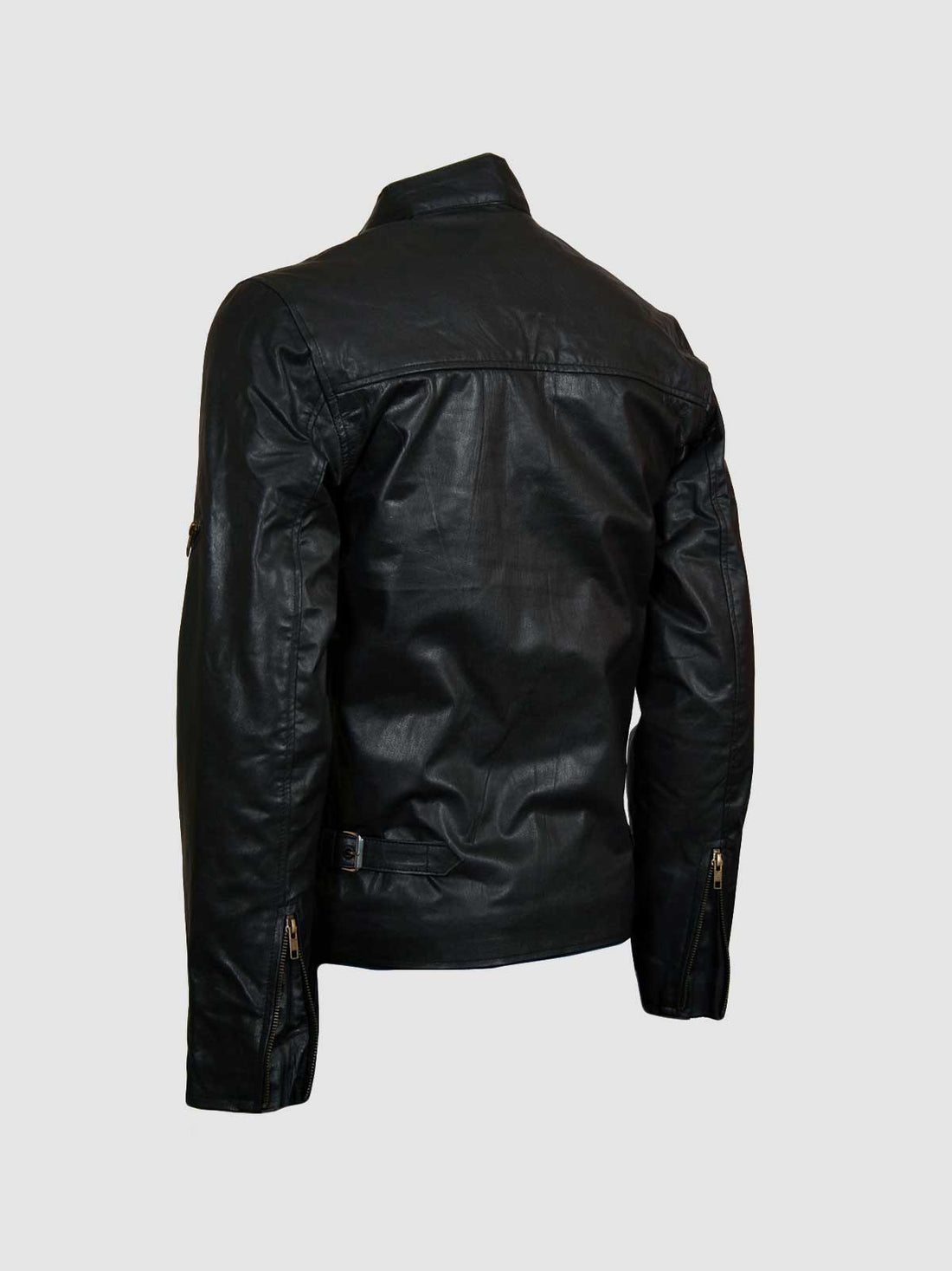 Men's Black Biker Leather Jacket  with Strips – Motorcycle Casual Style