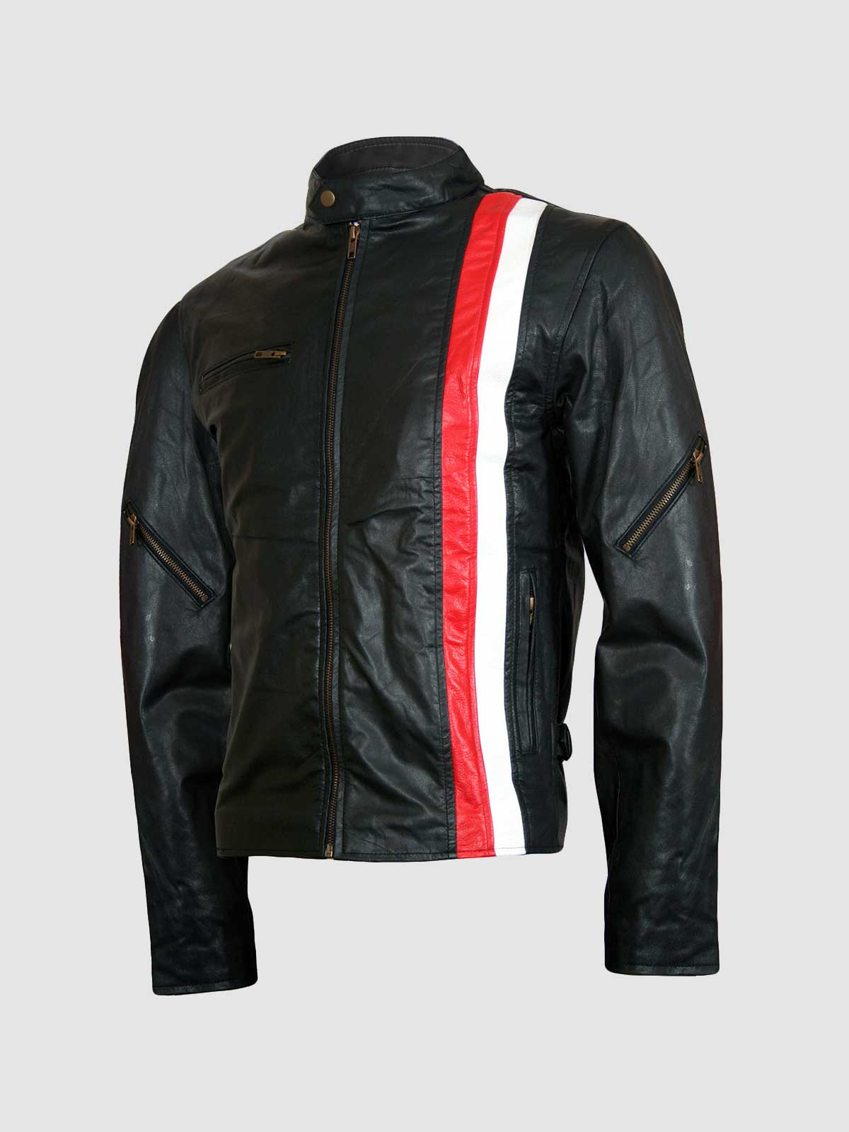 Men's Black Biker Leather Jacket  with Strips – Motorcycle Casual Style