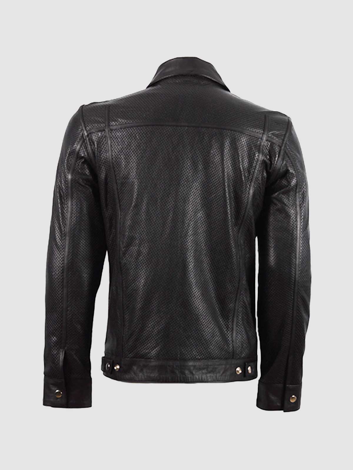 Black Biker Perforated Leather Jacket – Motorcycle Casual Style