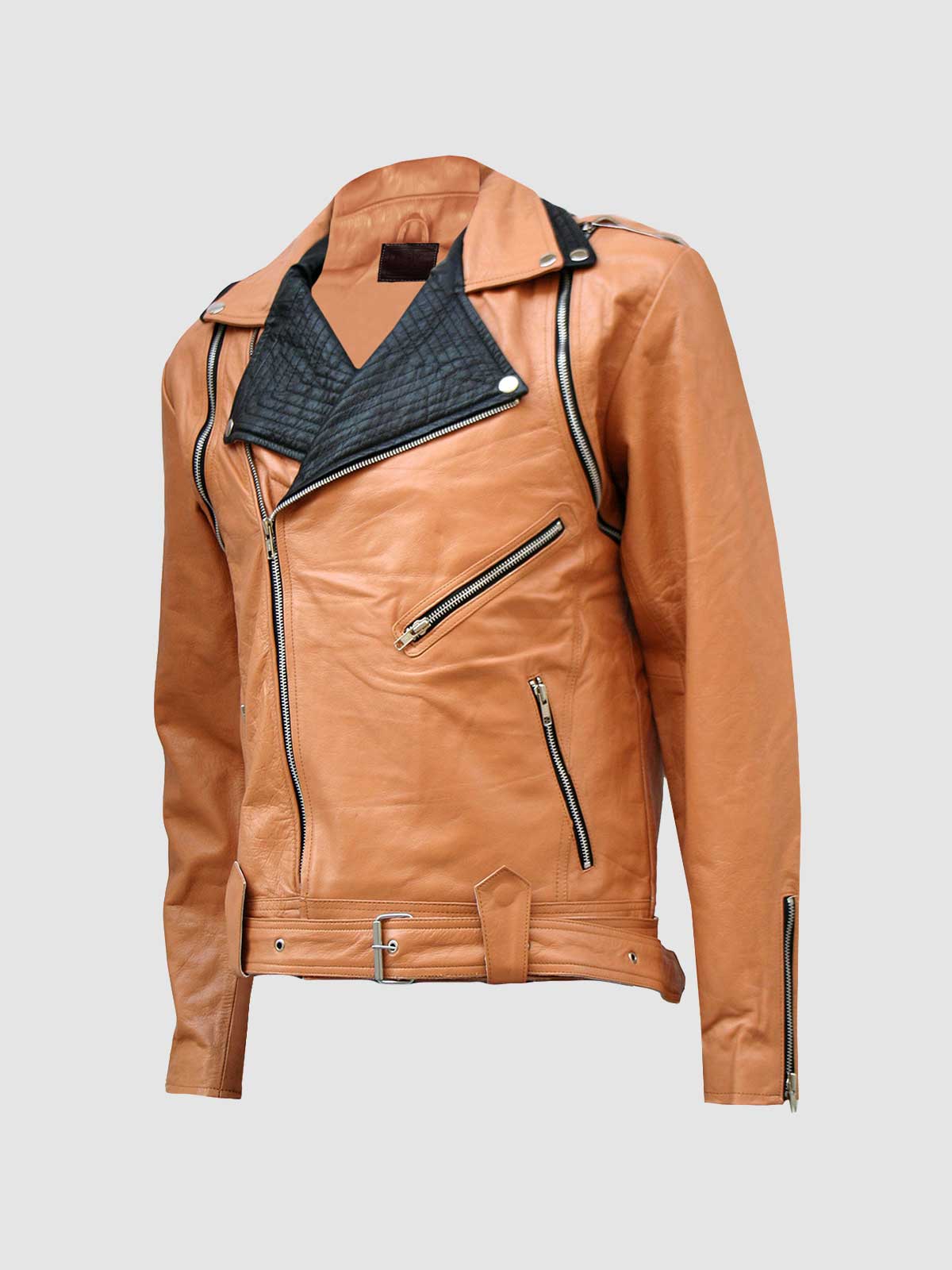 Men's Beige Biker Leather Jacket – Motorcycle Casual Style