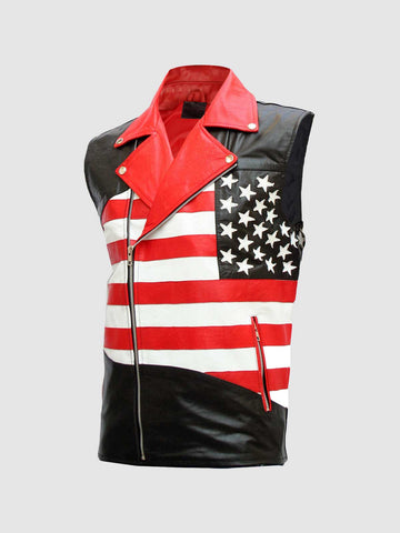 Men's American Flag Biker Leather Vest – Motorcycle Casual Style
